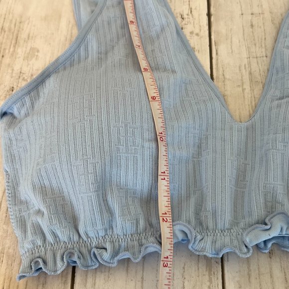 Tommy Hilfiger Light Chambray Blue Small Lettuce Edge Knit Logo Bralette NEW NWT - Picture 11 of 12